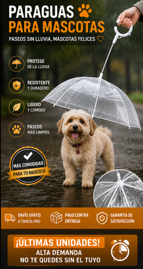 Paraguas Transparente para Mascotas con Correa