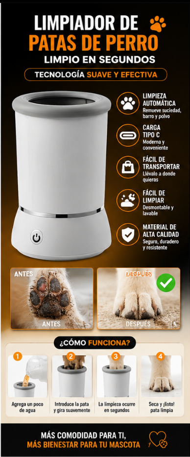 🐾 Limpiador de Patas para Perros | Limpieza Rápida y Sin Barro